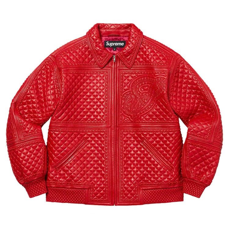 Supreme Studded Quilted Leather Jacket Red