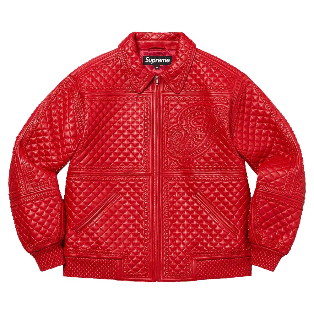 Supreme Studded Quilted Leather Jacket Red