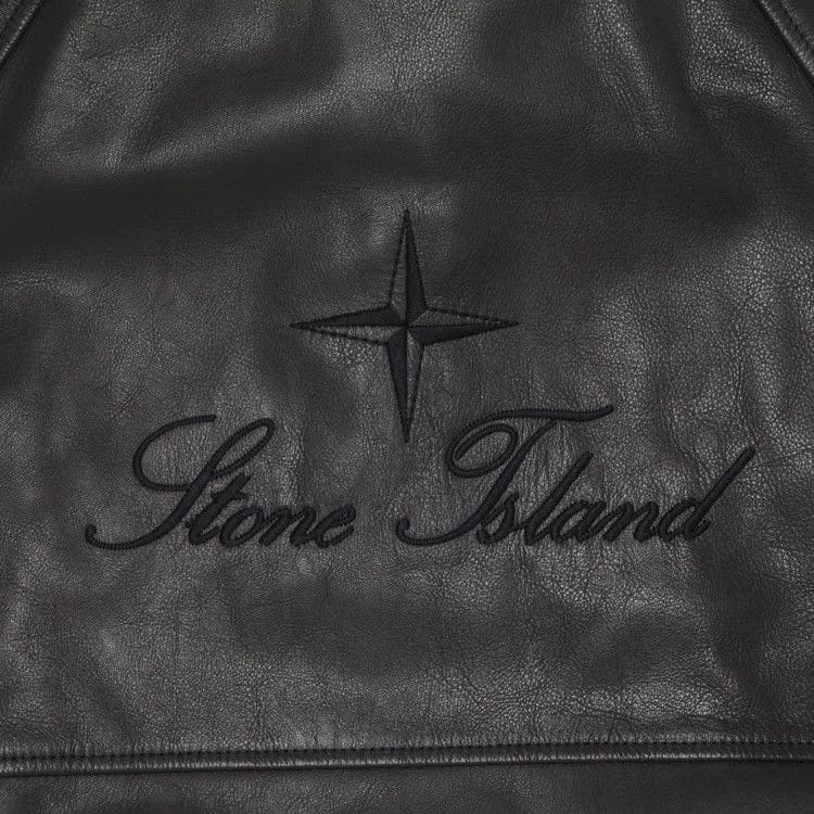 Supreme x Stone Island Leather Bomber Jacket Black
