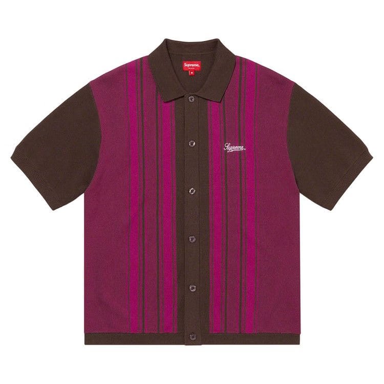 Supreme Stripe Button Up Polo Brown