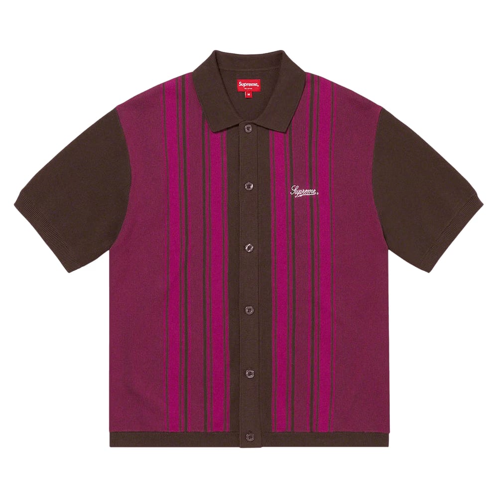 Supreme Stripe Button Up Polo Brown
