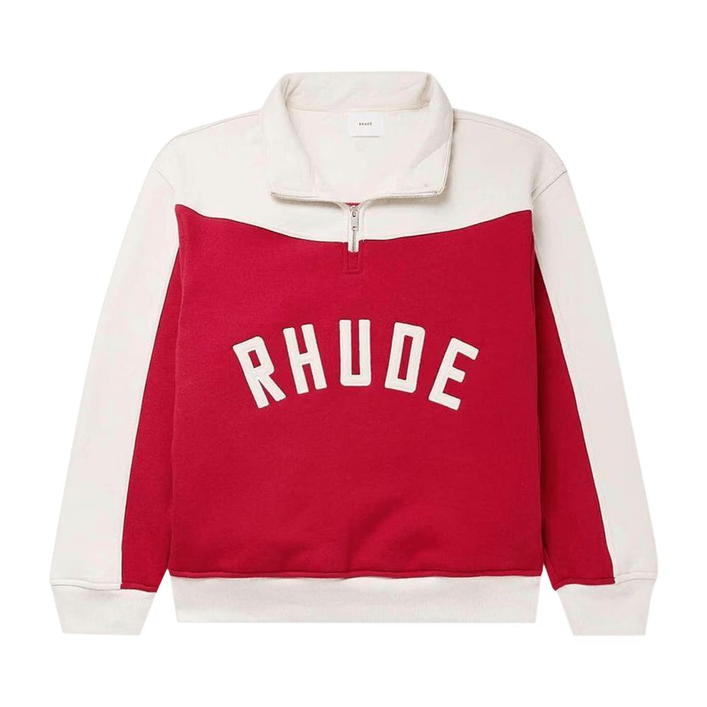 Rhude Contrast Quarter Zip Varsity Jacket Red