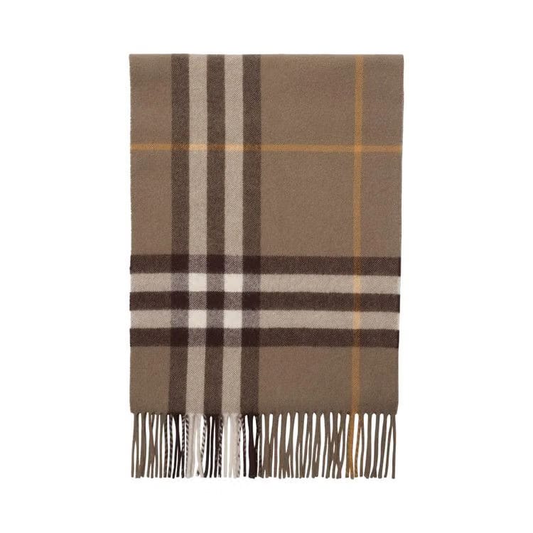 Burberry Check Fringed Edge Scarf Vole Brown