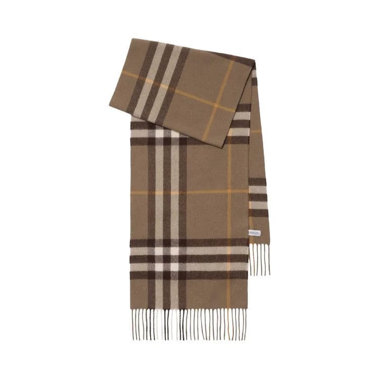 Burberry Check Fringed Edge Scarf Vole Brown