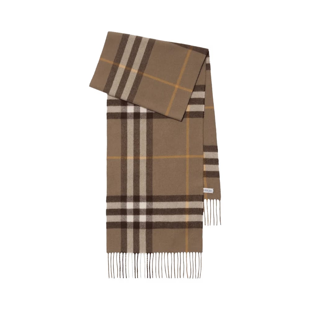 Burberry Check Fringed Edge Scarf Vole Brown