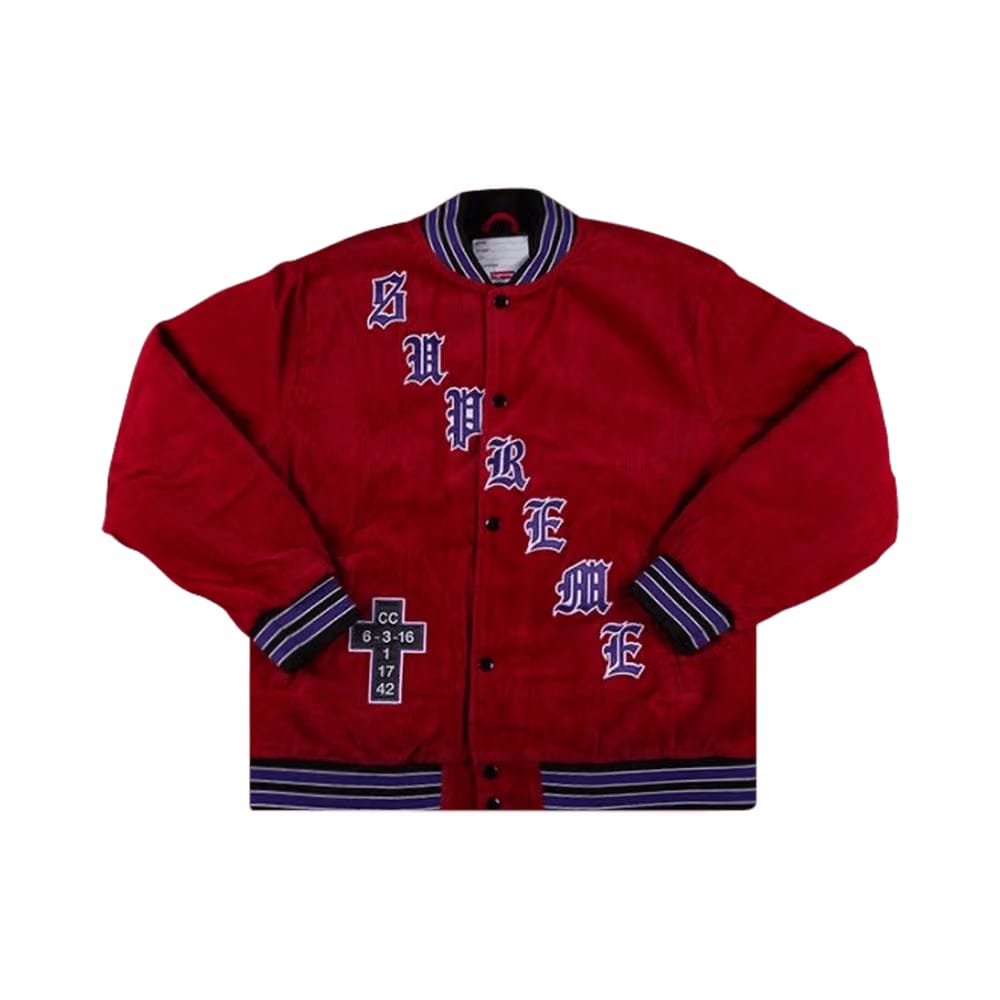 Supreme Old English Corduroy Varsity Jacket Red