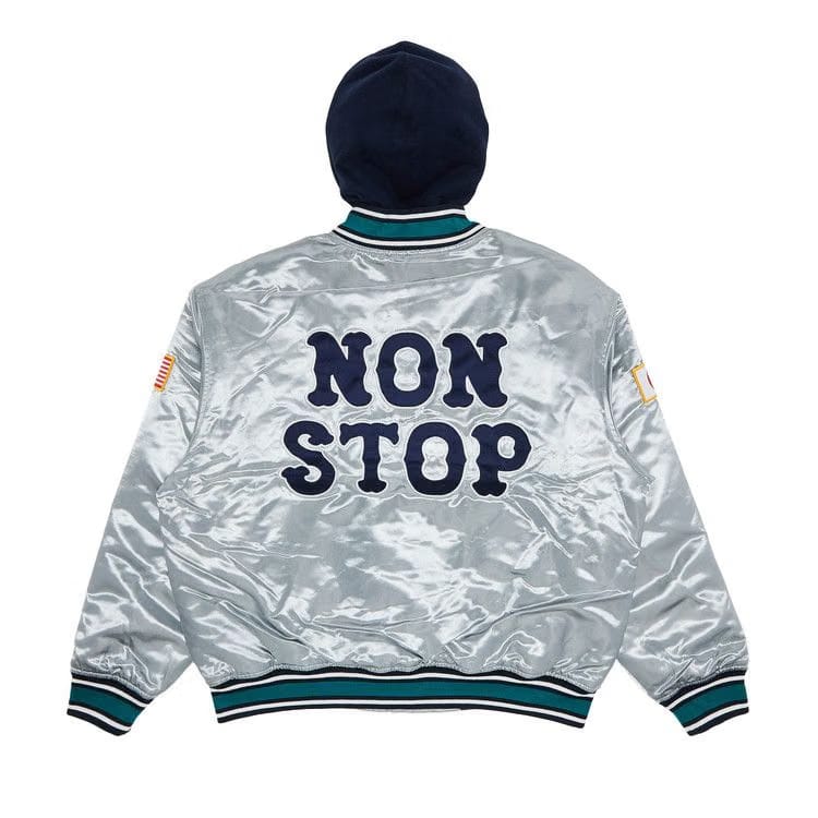 Supreme x Homerun Satin Hooded Varsity Jacket Silver