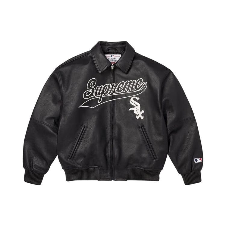 Supreme x Chicago White Sox Leather Varsity Jacket Black