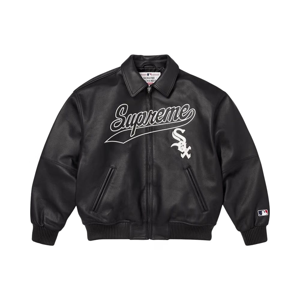 Supreme x Chicago White Sox Leather Varsity Jacket Black
