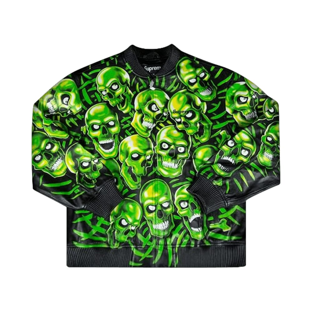 Supreme Skull Pile Leather Bomber Jacket Green