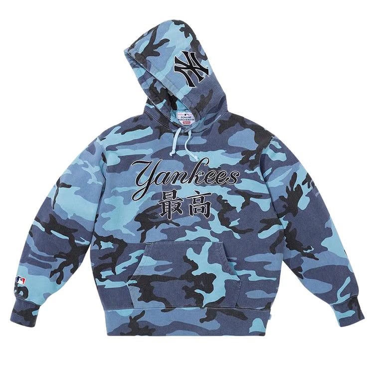 Supreme x New York Yankees Kanji Hoodie Blue Camo
