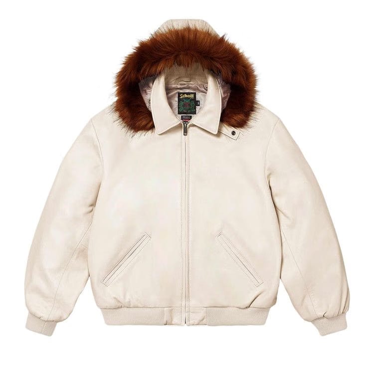 Supreme x Schott Hooded Leather Bomber Jacket Stone