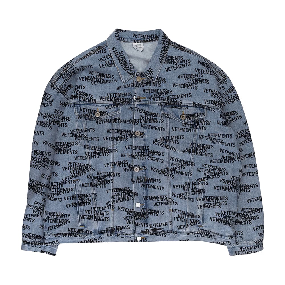 Vetements Stamped Logo Denim Jacket Blue