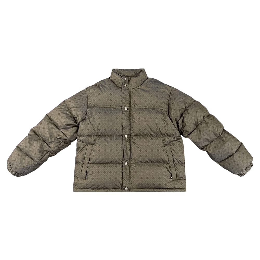 Chrome Hearts Monogram Print Puffer Jacket Olive
