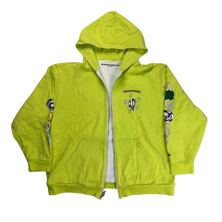 Chrome Hearts Matty Boy Link Zip Up Hoodie Lime Green