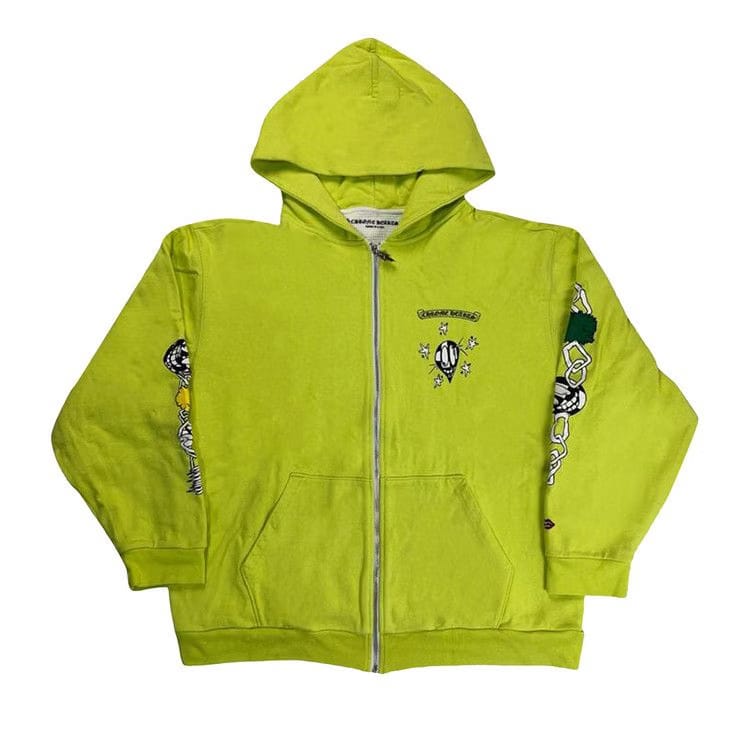 Chrome Hearts Matty Boy Link Zip Up Hoodie Lime Green