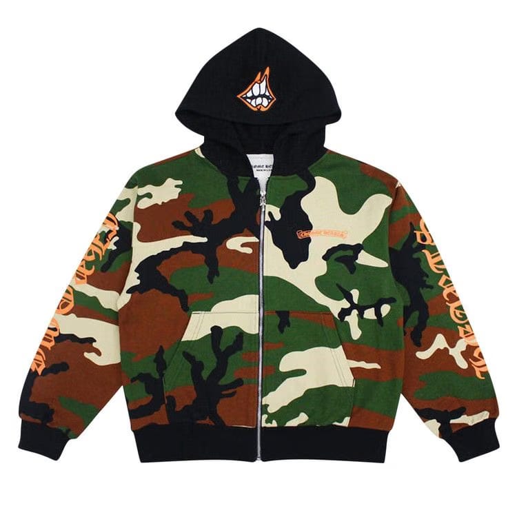 Chrome Hearts Matty Boy Caution Zip Up Hoodie Camo