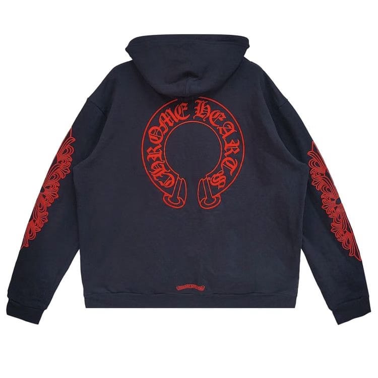 Chrome Hearts Horseshoe Floral Hoodie Navy/Red