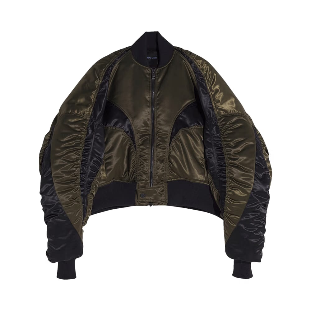 Mugler Satin Bomber Jacket Military/Black