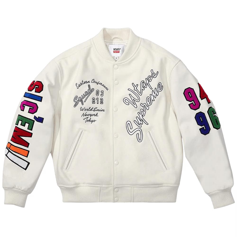 Supreme x WTAPS Varsity Jacket White