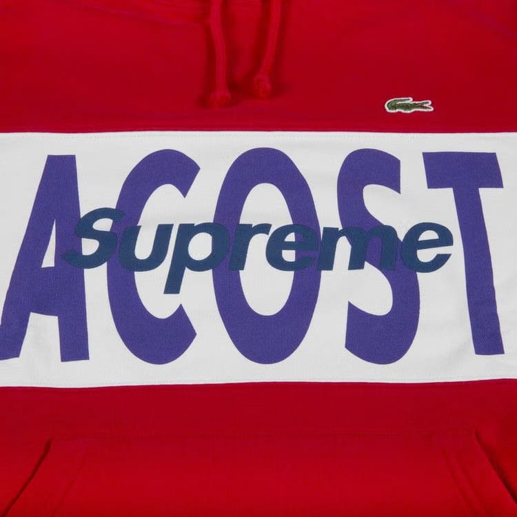 Supreme x Lacoste Logo Panel Hoodie Red