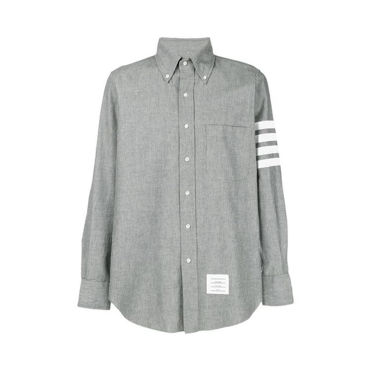 Thom Browne Straight Fit Shirt with 4 Bar In Chambray Medium Grey