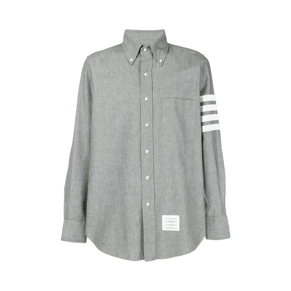 Thom Browne Straight Fit Shirt with 4 Bar In Chambray Medium Grey