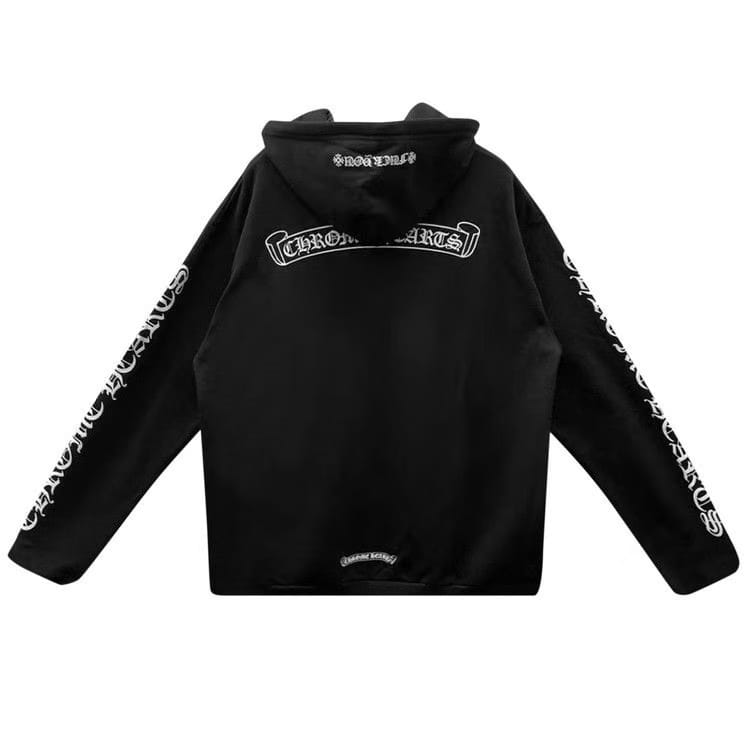 Chrome Hearts Scroll Logo Zip Up Hoodie Black