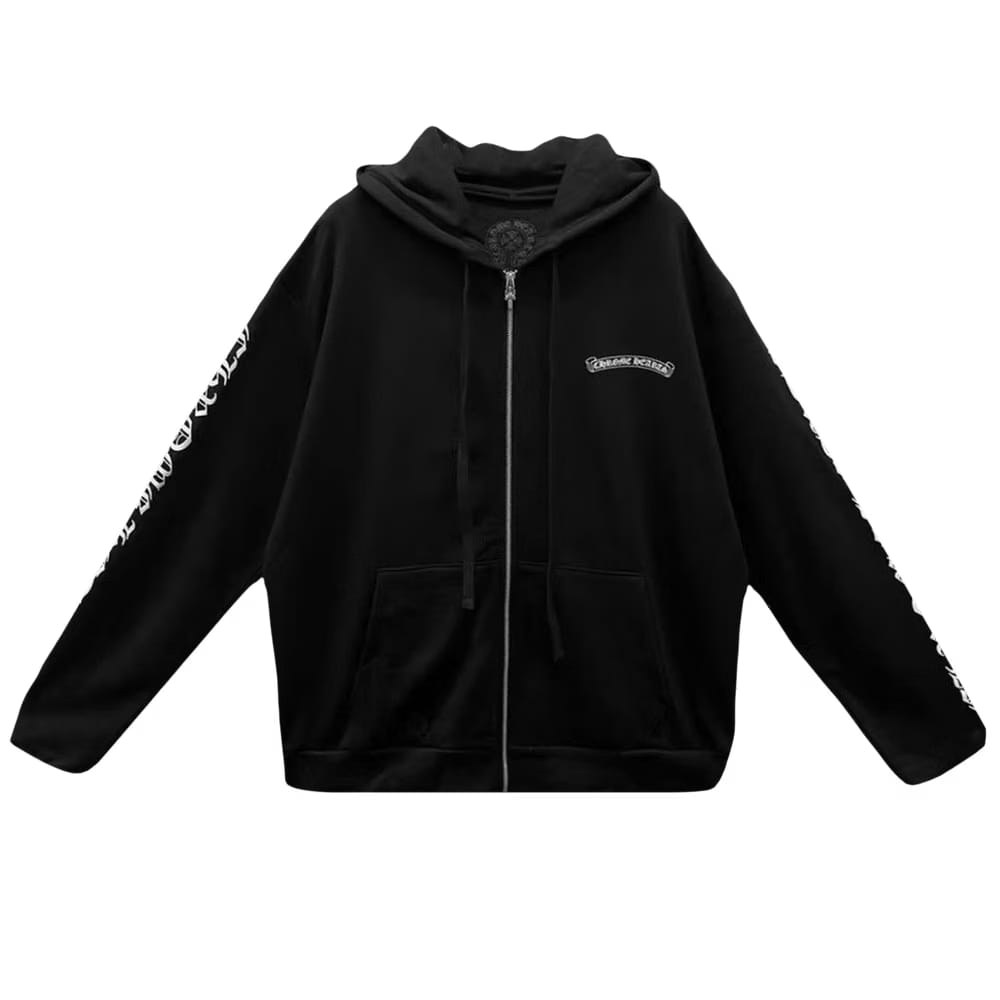 Chrome Hearts Scroll Logo Zip Up Hoodie Black