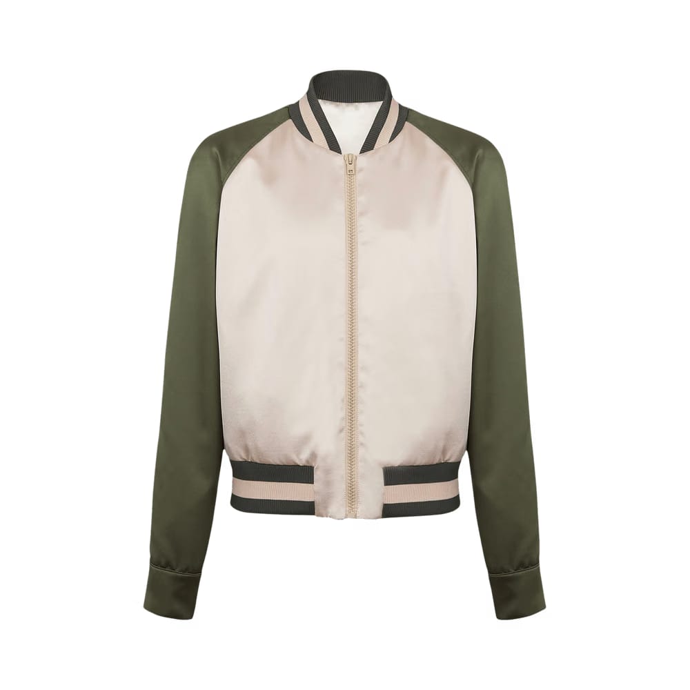 Balmain Signature Satin Bomber Ivory/Khaki