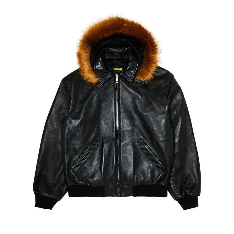Supreme x Schott Hooded Leather Bomber Jacket Black