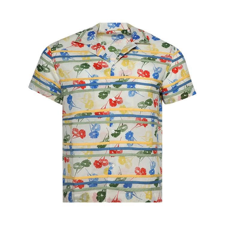 Bode Flower Stamp Shorts-Sleeve Shirt White/Multicolor