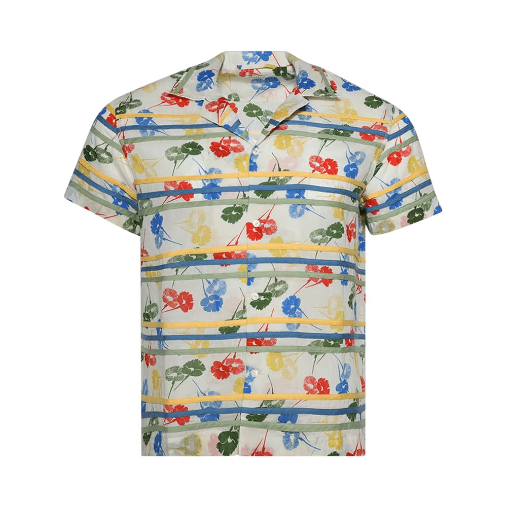Bode Flower Stamp Shorts-Sleeve Shirt White/Multicolor