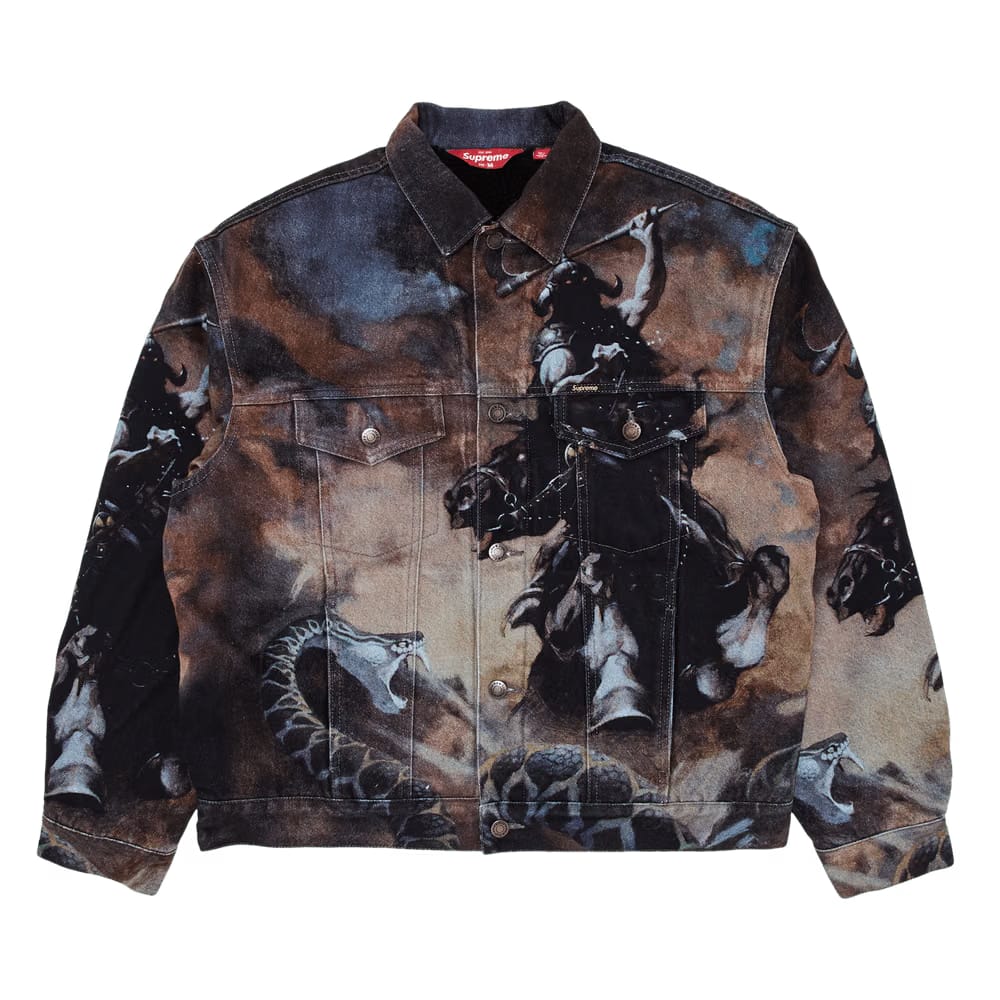 Supreme x Frank Frazetta Faux Shearling Lined Trucker Jacket Multicolor