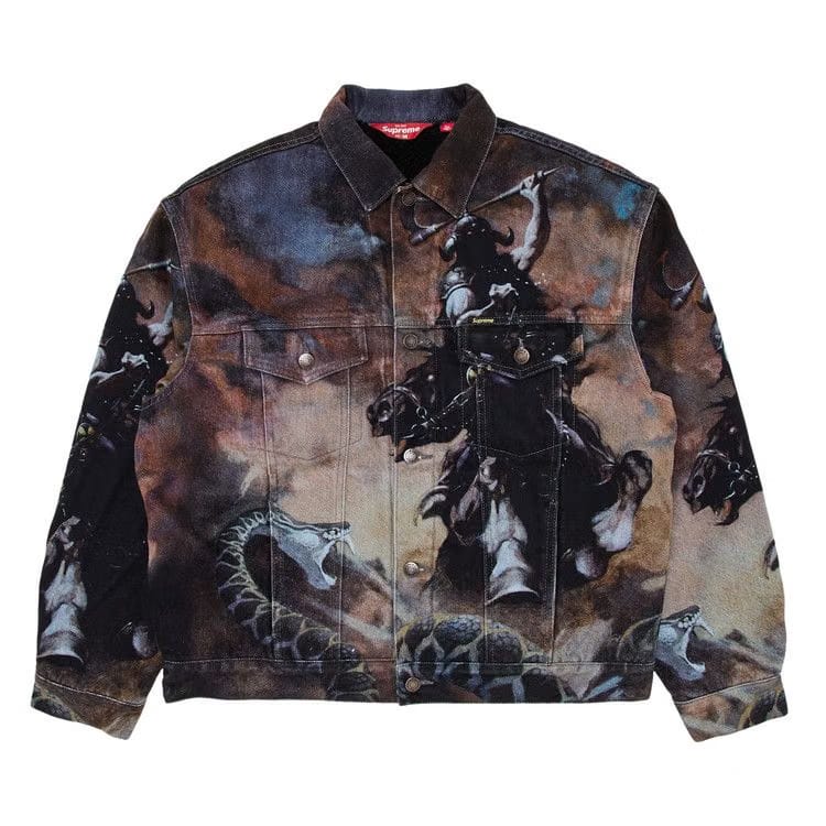 Supreme x Frank Frazetta Faux Shearling Lined Trucker Jacket Multicolor