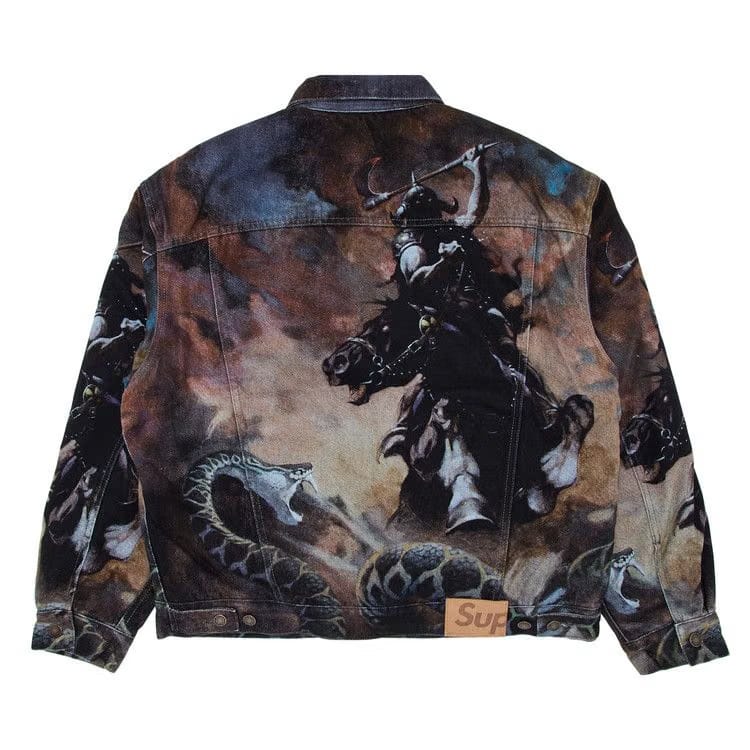 Supreme x Frank Frazetta Faux Shearling Lined Trucker Jacket Multicolor