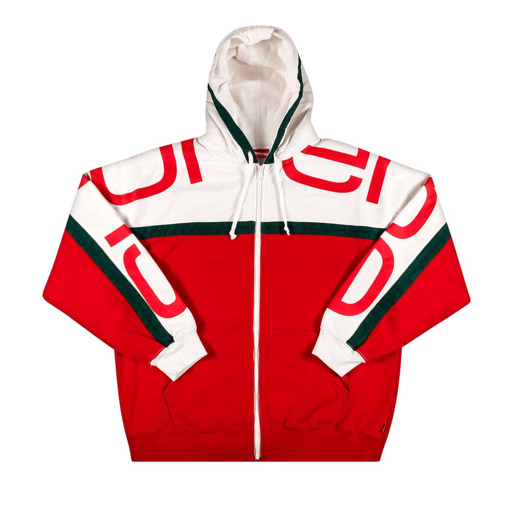 Supreme Big Logo Paneled Zip Up Hoodie Red
