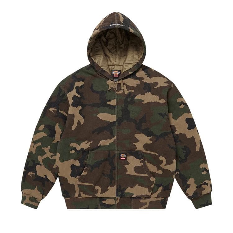 Supreme x Dickies Quilted Lined Zip Up Hoodie Woodland Camo