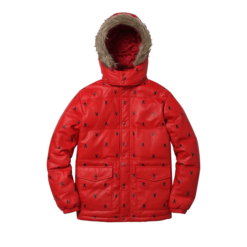 Supreme x Playboy Leather Puffy Jacket Red
