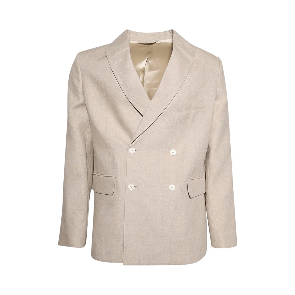 Bode Lightweight Linen Double-Breasted Suit Jacket Wheat