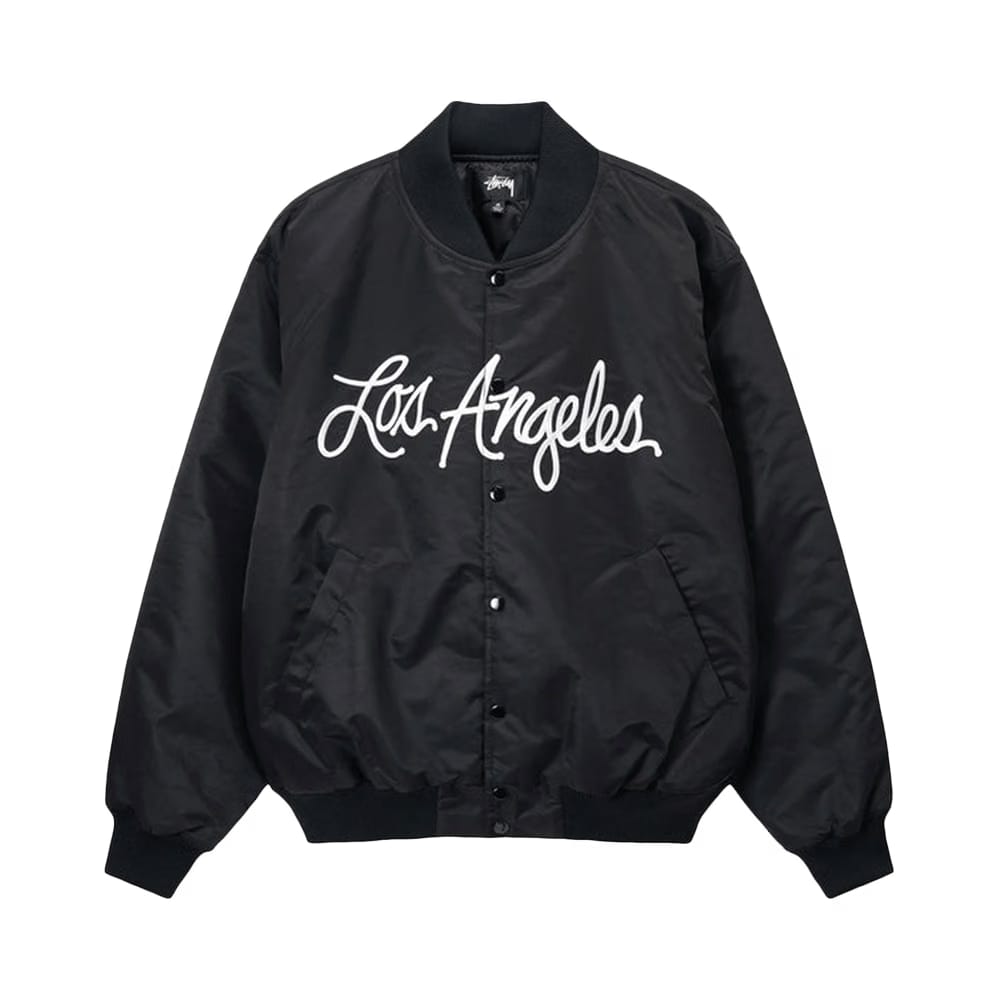 Stussy LA Chapter Satin Varsity Jacket Black