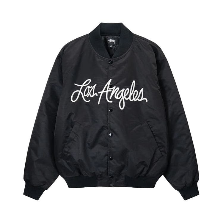 Stussy LA Chapter Satin Varsity Jacket Black