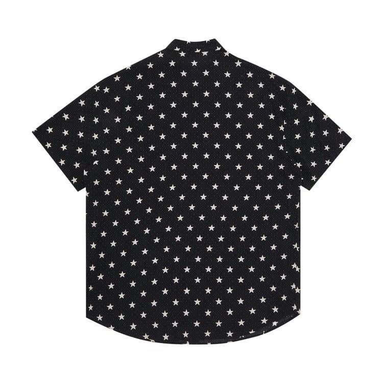 Balmain Shorts-Sleeve Stars Print Shirt Black/Ivory