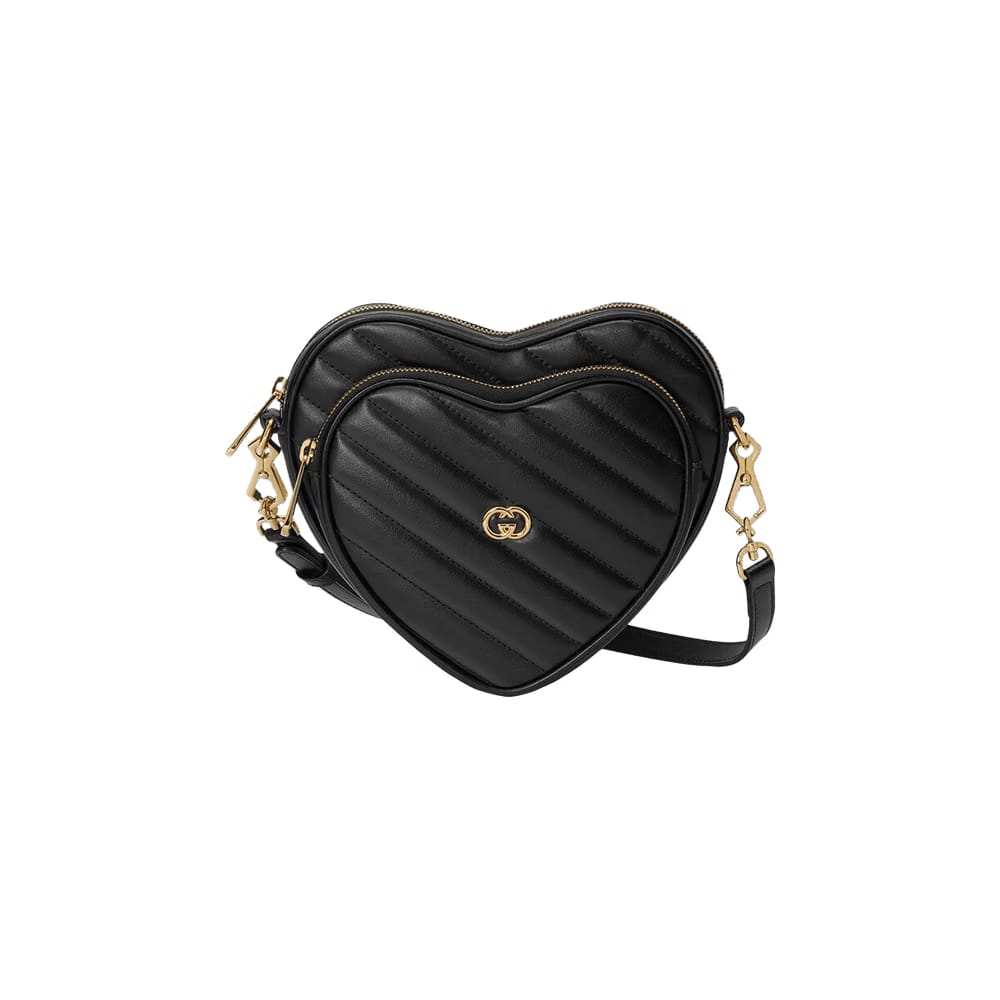 Gucci Interlocking G Mini Heart Shoulder Bag Black