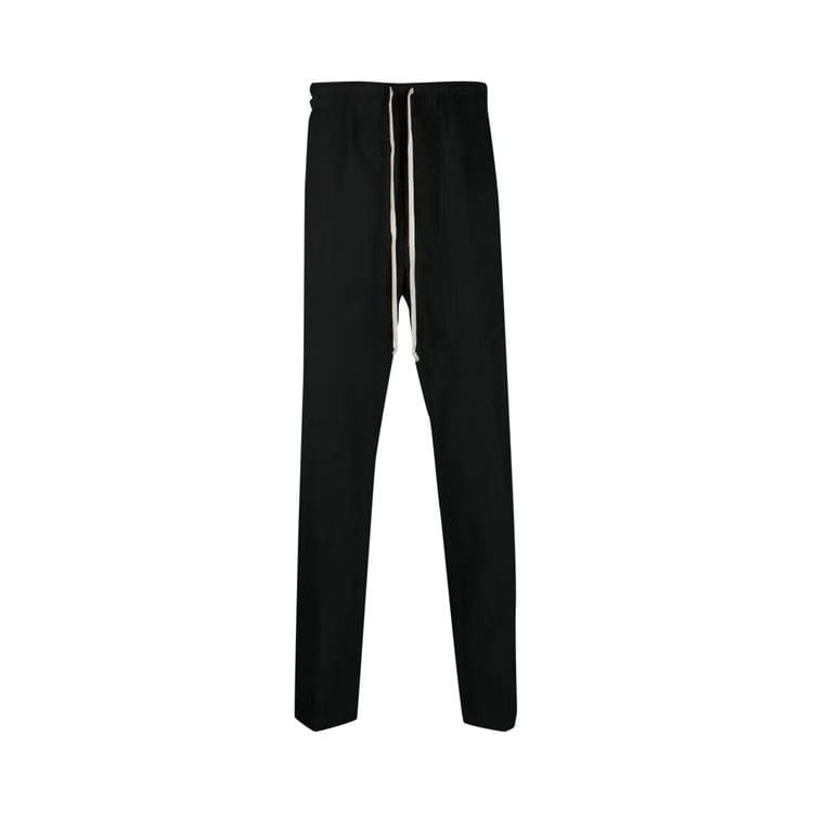 Rick Owens Paper Finish Wool Drawstring Slim Long Pants Black