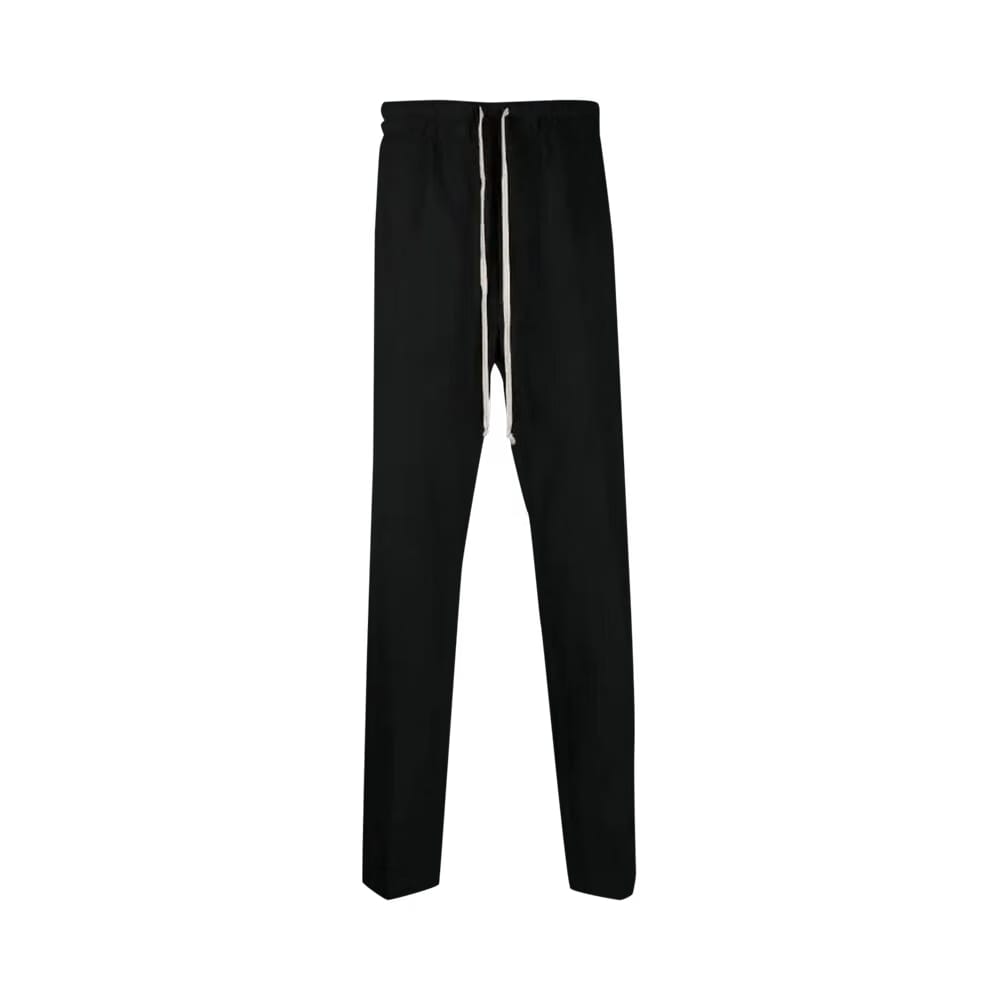 Rick Owens Paper Finish Wool Drawstring Slim Long Pants Black