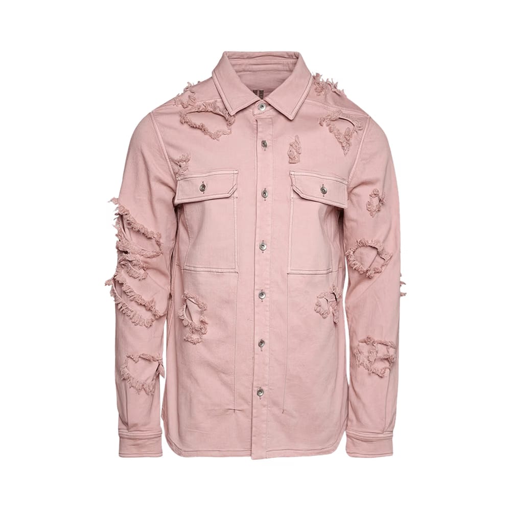 Rick Owens DRKSHDW Distressed Denim Overshirt Faded Pink