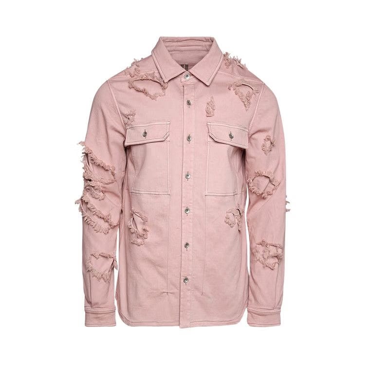 Rick Owens DRKSHDW Distressed Denim Overshirt Faded Pink