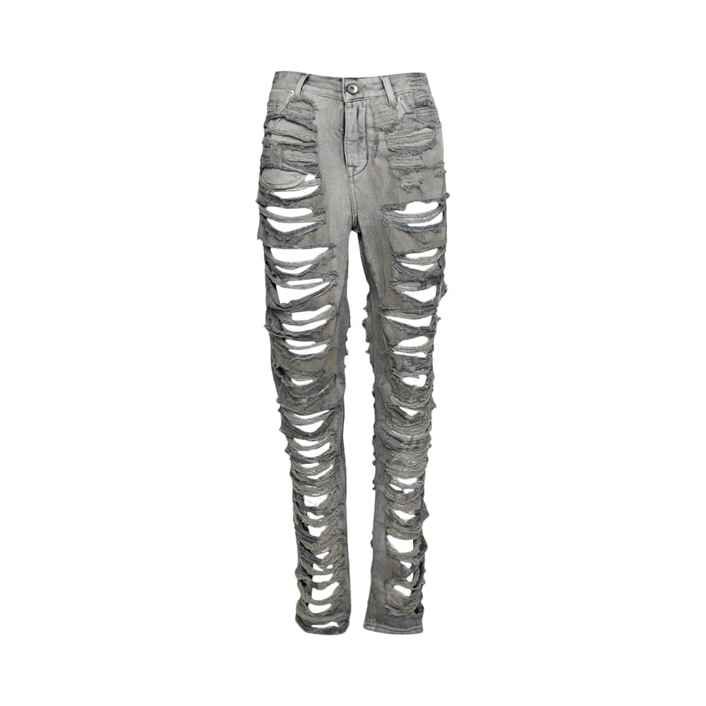 Rick Owens DRKSHDW Detroit Cut Denim Mineral Pearl Shredded