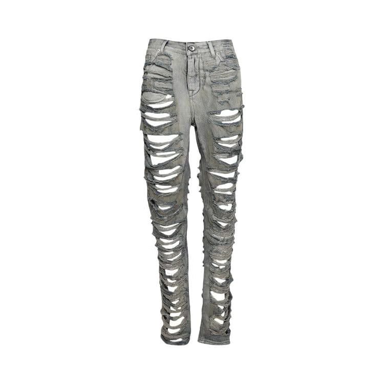 Rick Owens DRKSHDW Detroit Cut Denim Mineral Pearl Shredded